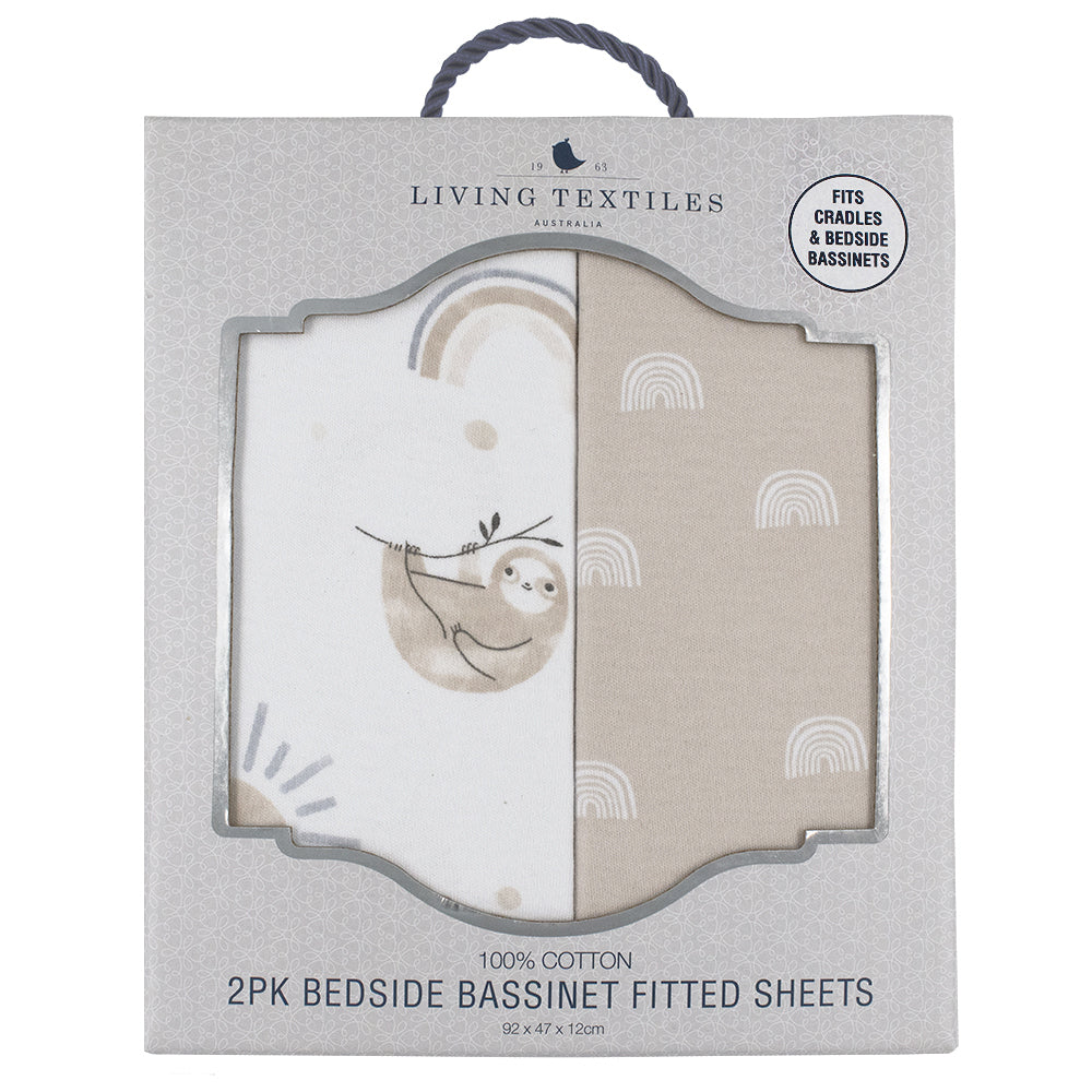 Living Textiles Happy Sloth Bedside Sleeper Fitted Sheets 2 Pack