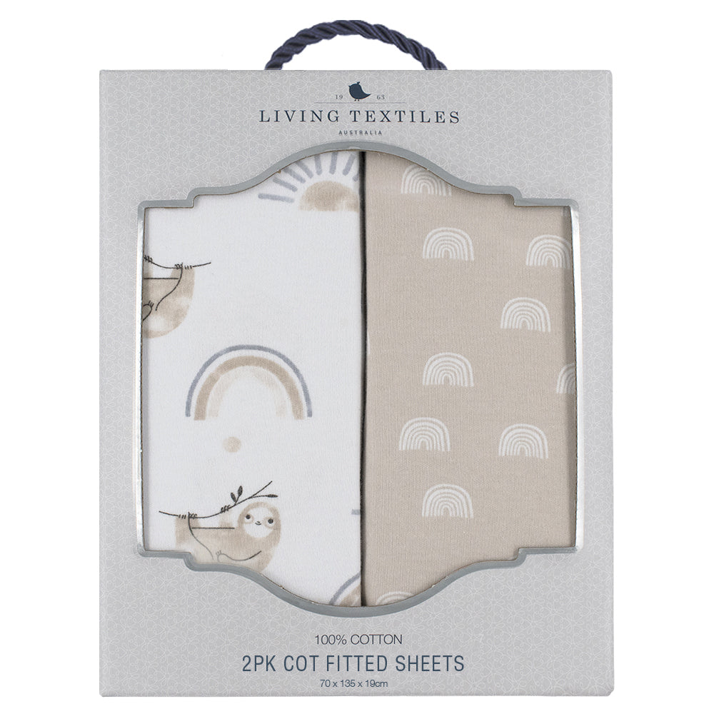 Living Textiles Happy Sloth Cot Fitted Sheets 2 Pack