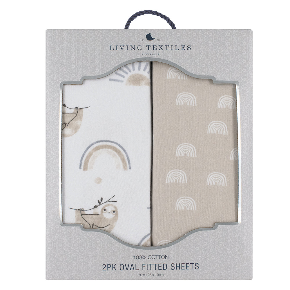 Living Textiles Happy Sloth Round/Oval Cot Fitted Sheets 2 Pack