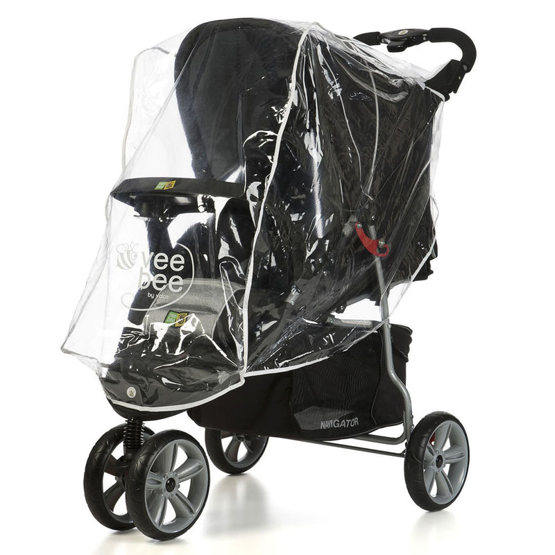 The Vee Bee Universal 3 Wheel Storm Cover by Vee Bee fits over your stroller, shielding the seat area from wet weather. Made from heavy gauge PVC, this clear rain cover offers snug, transparent protection and is easy to use.
