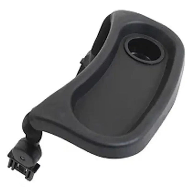 The Valco Baby Trend Duo Snack Tray by Valco Baby features a cup holder and secure attachment, fitting most strollers to conveniently hold snacks and drinks on the go.