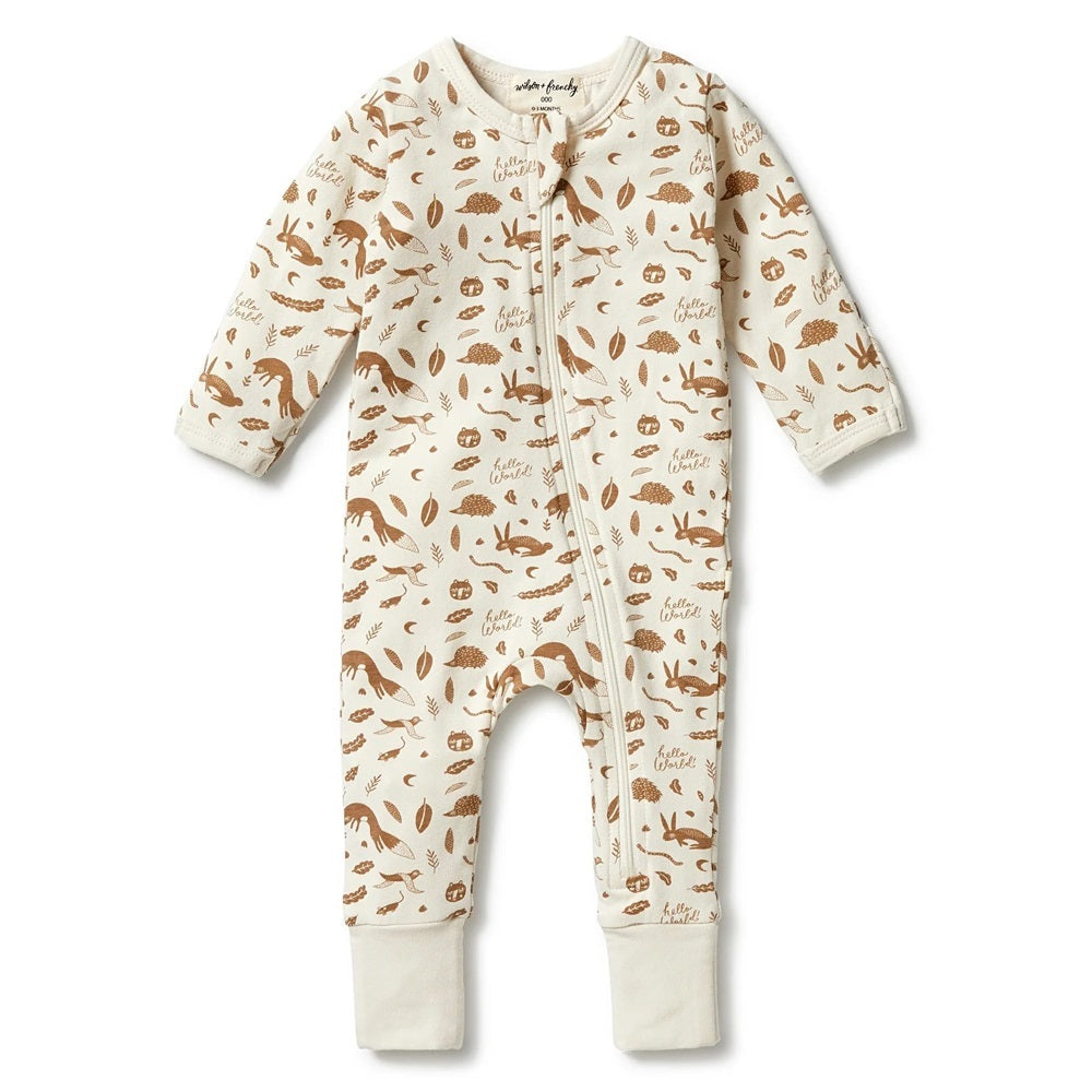 Wilson & Frenchy Organic Zipsuit with Feet Hello World