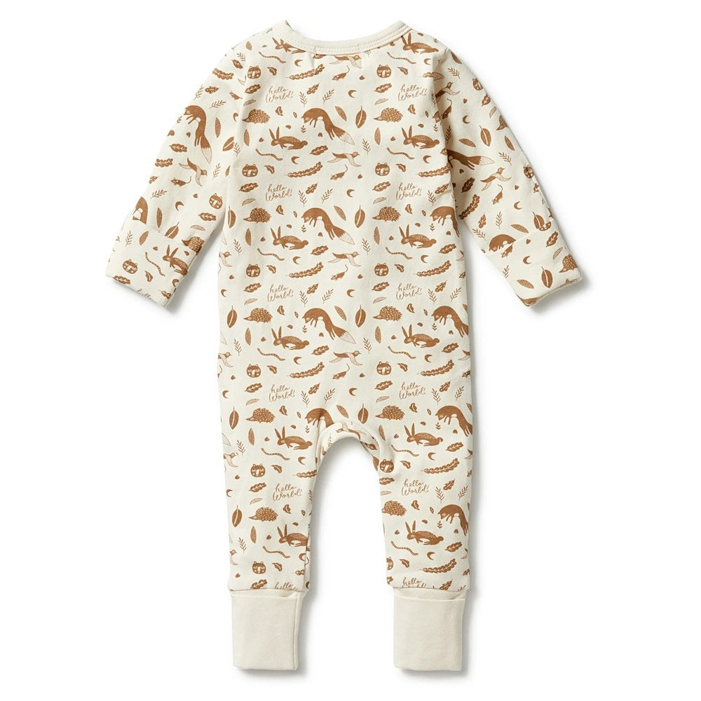 Wilson & Frenchy Organic Zipsuit with Feet Hello World