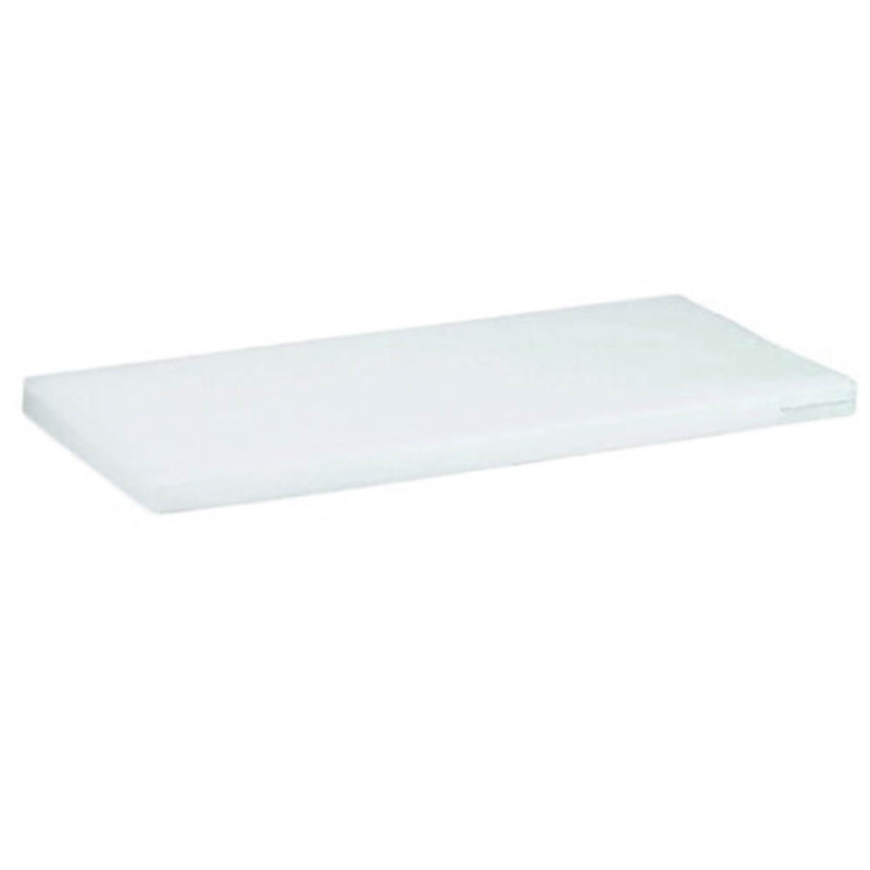 A rectangular, white plastic cutting board on a plain background—perfect for kitchens that value simple essentials like the Boori Bassinet Mattress by Boori, featuring a washable polycotton cover.