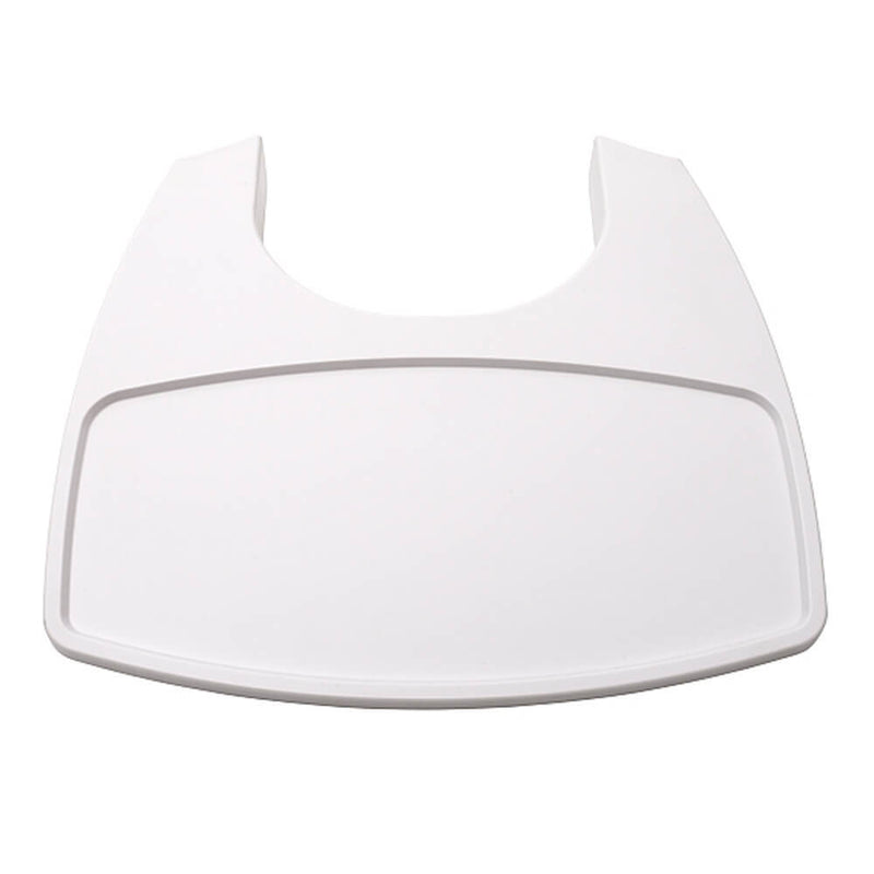 The Leander Chair Tray by Leander is a white plastic tray with a raised edge and U-shaped cutout, designed to fit securely onto the Leander high chair as part of the 2015 accessories collection.